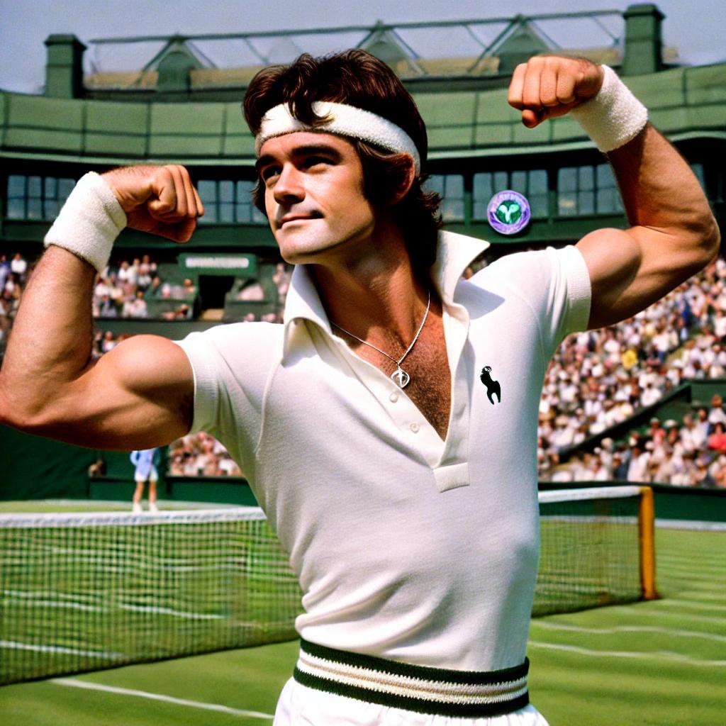 attractive tennis player flexing his biceps