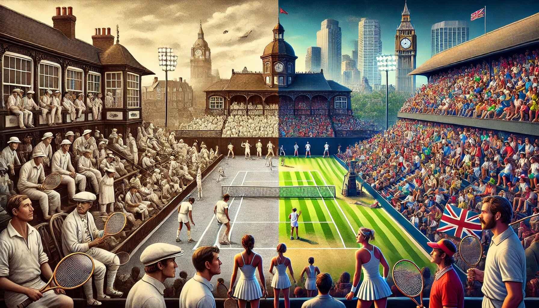 An image depicting the contrast between open era and amateur era tennis