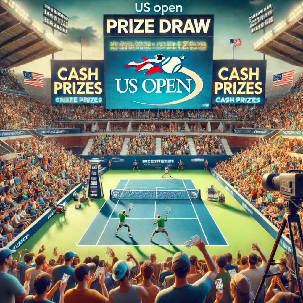 An image of an exciting doubles match at the US Open that offers cash prizes to random fans