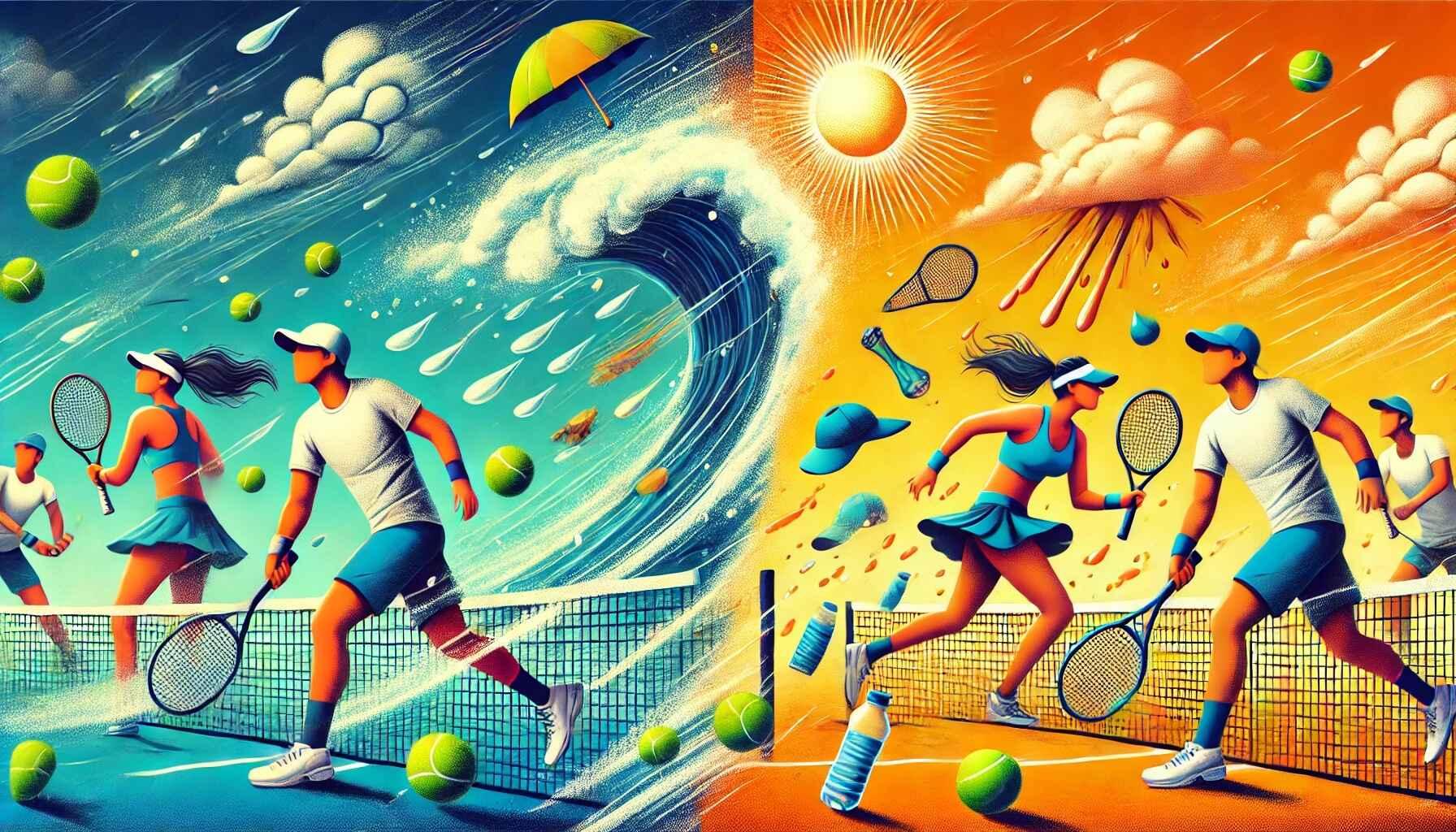 An image showing adverse weather affecting tennis play